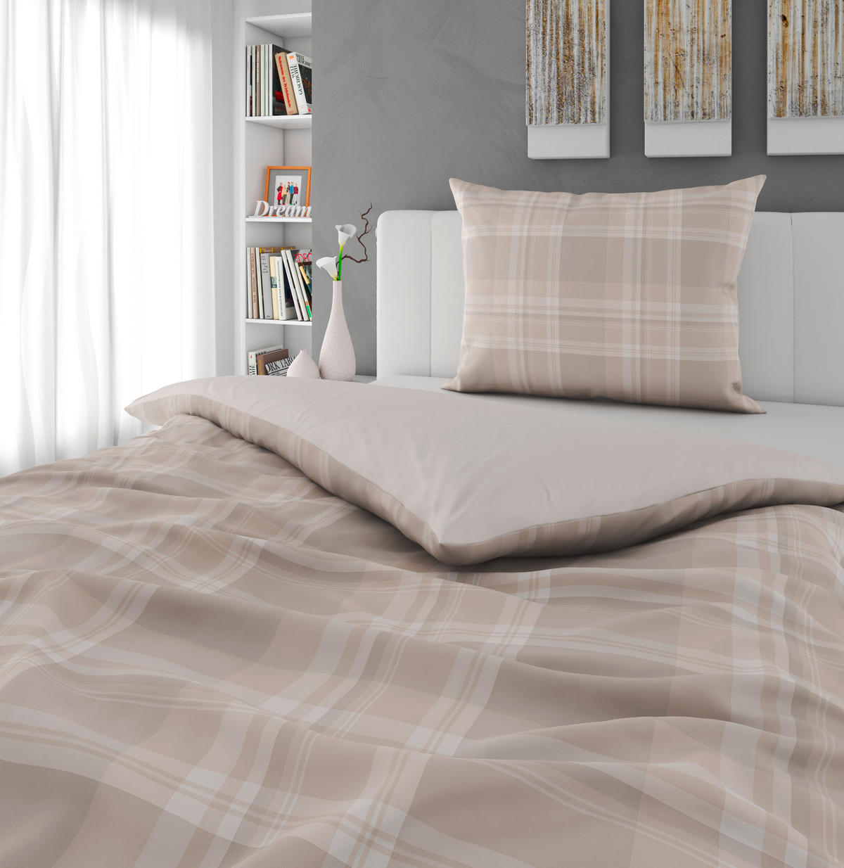 BETTWÄSCHESET Leinenoptik 160/210 cm  65 cm/100 cm  - Sandfarben, Konventionell, Textil (160/210cm) - Novel