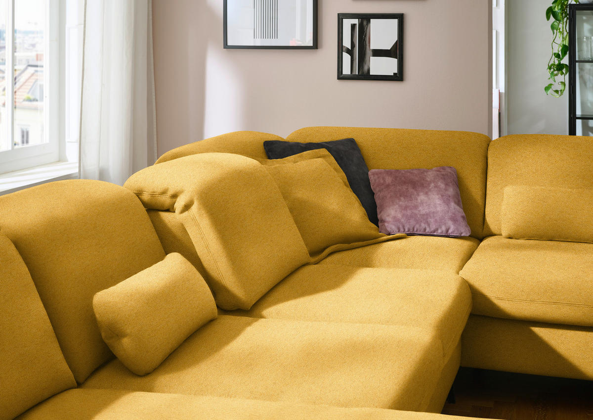 WOHNLANDSCHAFT  in Chenille Currygelb  - Currygelb/Schwarz, Design, Textil/Metall (198/364/255cm) - Beldomo Style