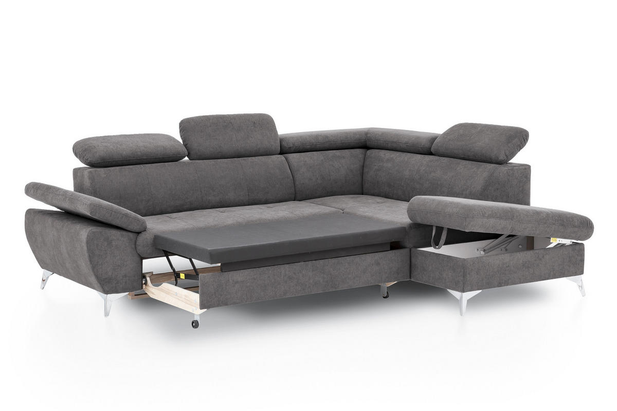 ECKSOFA in Mikrofaser Grau  - Chromfarben/Grau, Konventionell, Textil/Metall (256/209cm) - Livetastic