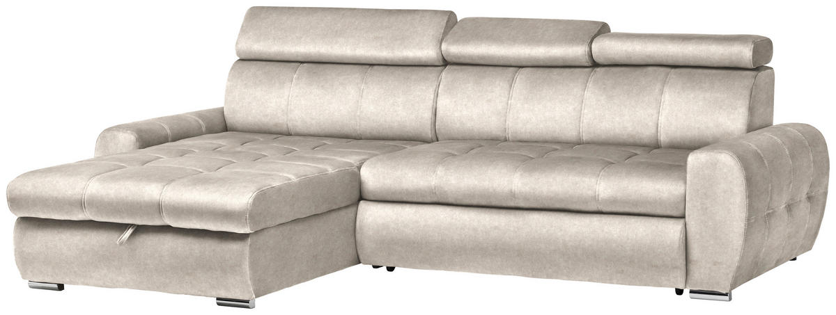 ECKSOFA in Velours Hellbraun  - Chromfarben/Hellbraun, Design, Kunststoff/Textil (173/276cm) - Stylife