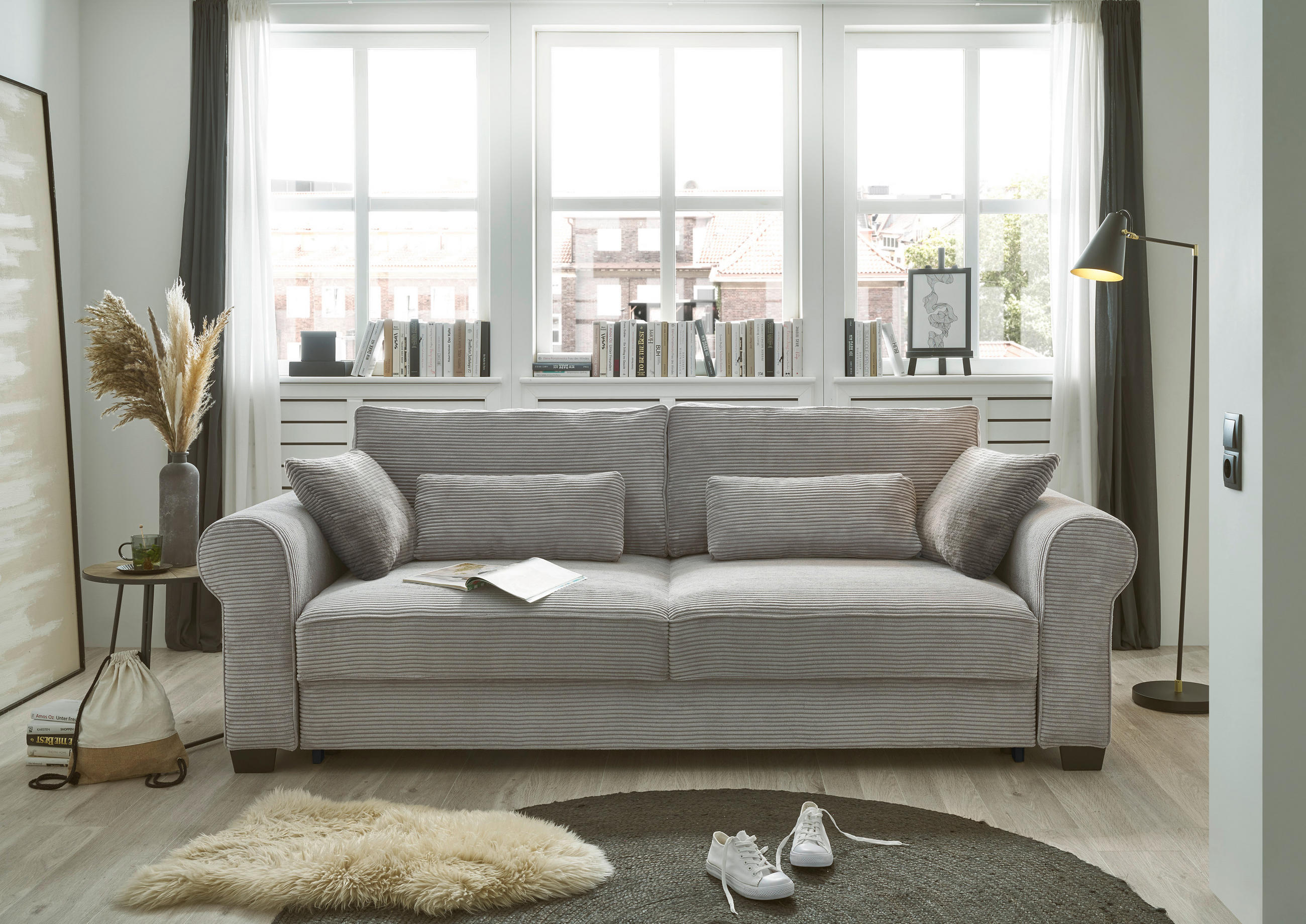 SCHLAFSOFA Cord Grau  - Schwarz/Grau, Basics, Kunststoff/Textil (250/95/125cm) - MID.YOU