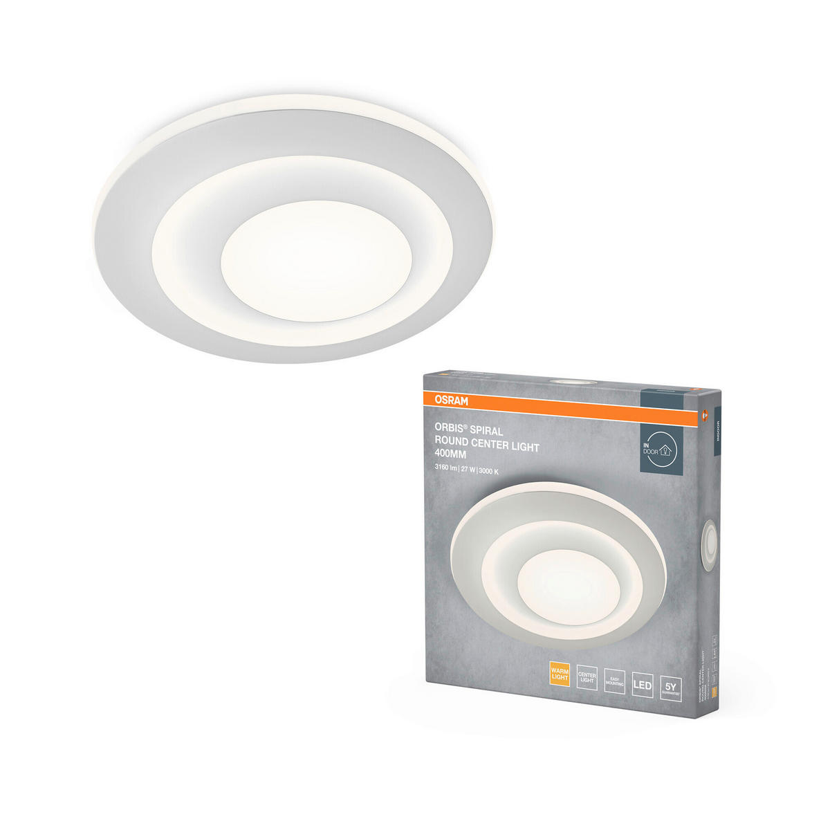 LED-DECKENLEUCHTE Orbis Spiral Round 40/5 cm   - Weiß, Design, Kunststoff/Metall (40/5cm) - Osram