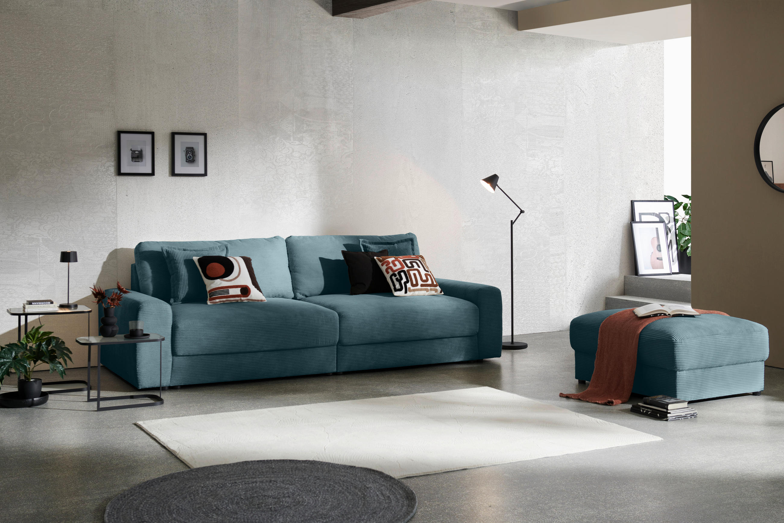 BIGSOFA Cord Graublau  - Graublau/Schwarz, MODERN, Kunststoff/Textil (278/93/112cm) - Carryhome