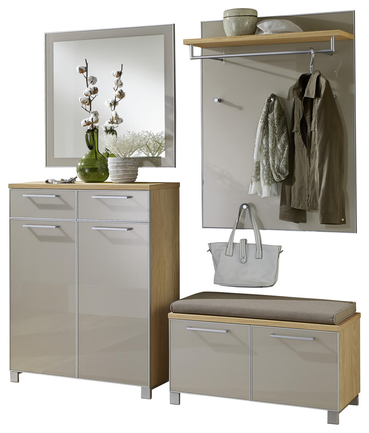 GARDEROBE 5-teilig  in 180/195/40 cm  - Taupe/Eichefarben, Design, Glas/Holz (180/195/40cm)