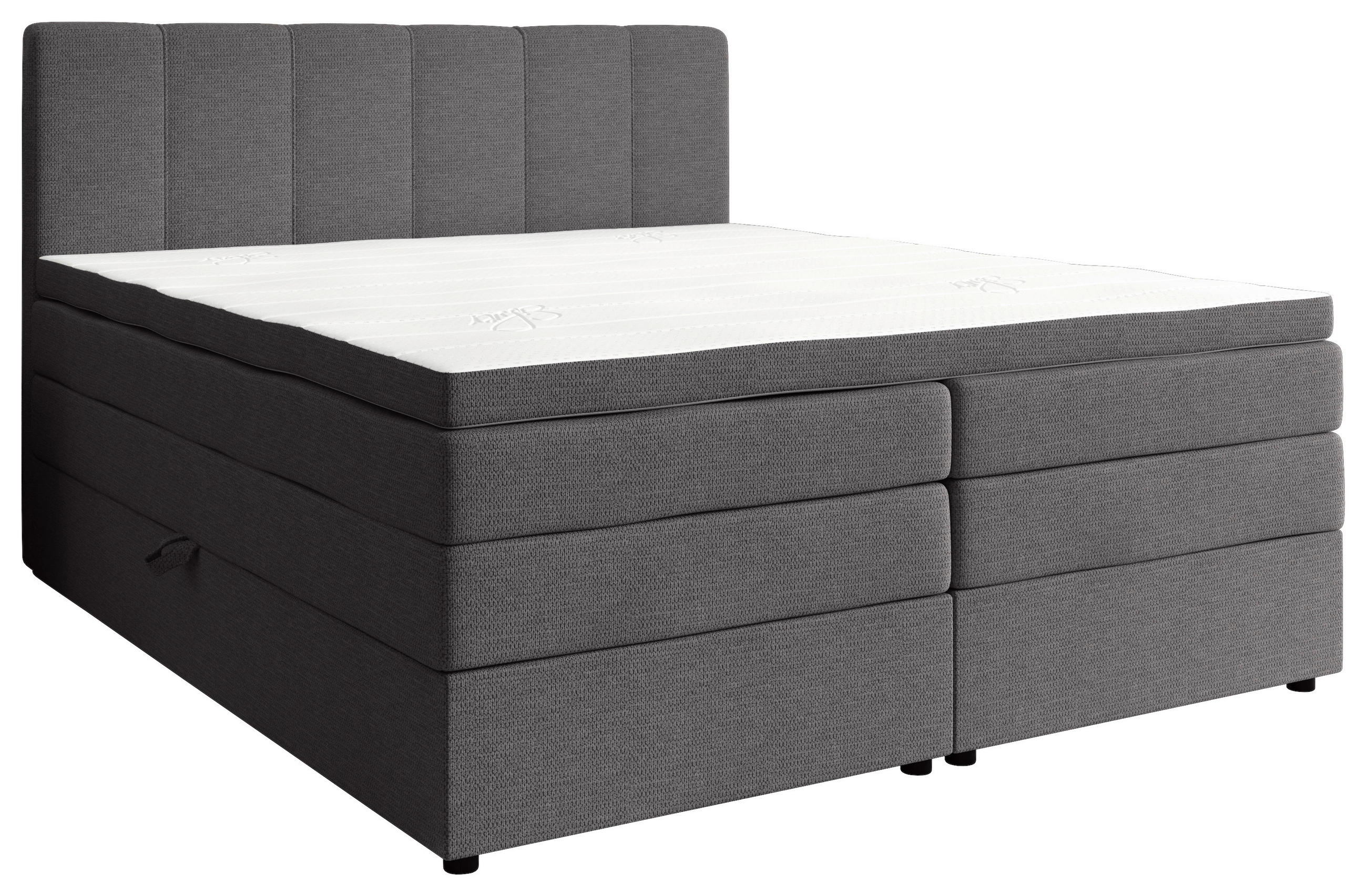 BOXSPRINGBETT 200/200 cm,  in Anthrazit, gepolstertes Kopfteil, Bettkasten, Topper, Matratzen, H2 + H3 = mittel + fest  - Anthrazit/Schwarz, KONVENTIONELL, Kunststoff/Textil (200/200cm) - Esposa