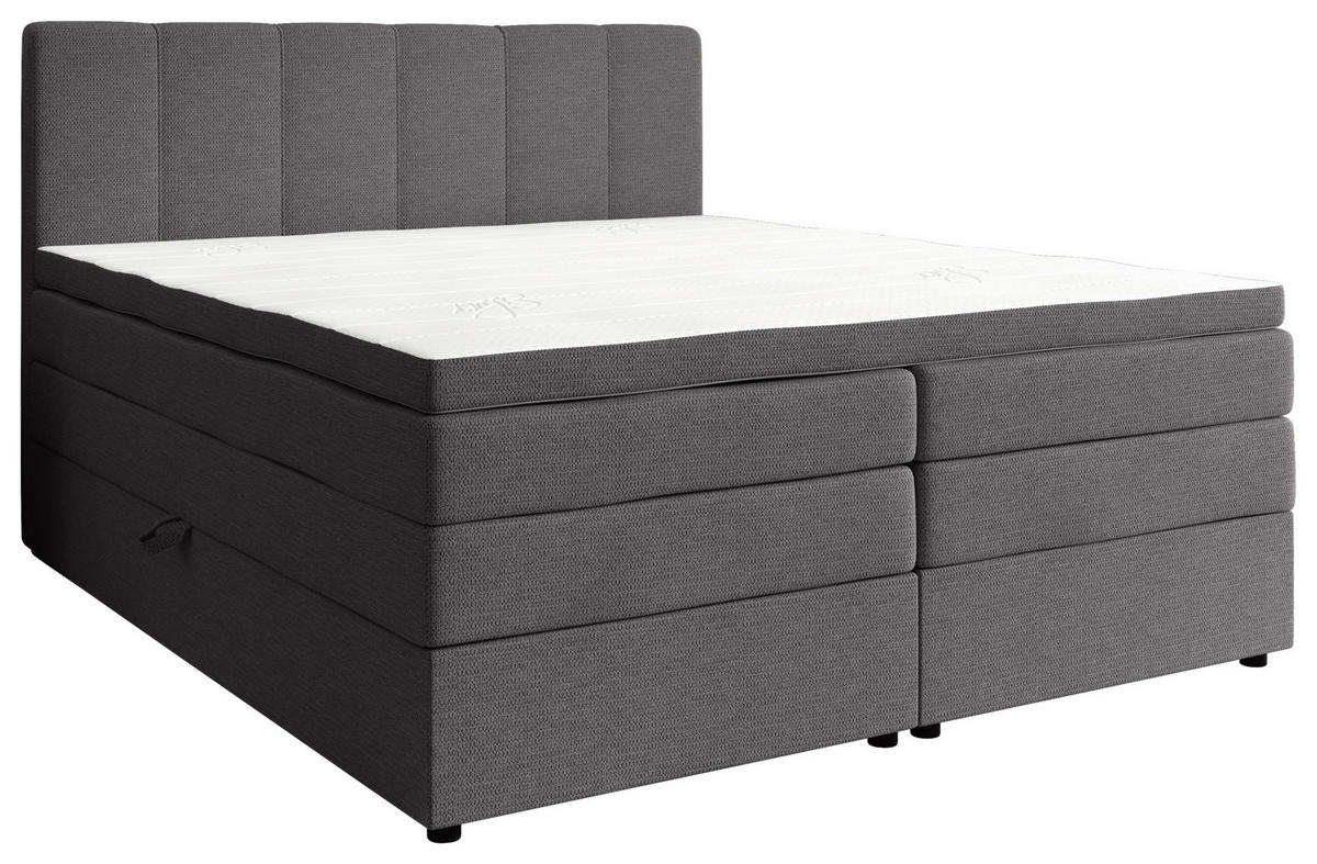 BOXSPRINGBETT 200/200 cm,  in Anthrazit, gepolstertes Kopfteil, Bettkasten, Topper, Matratzen, H2 + H3 = mittel + fest  - Anthrazit/Schwarz, KONVENTIONELL, Kunststoff/Textil (200/200cm) - Esposa