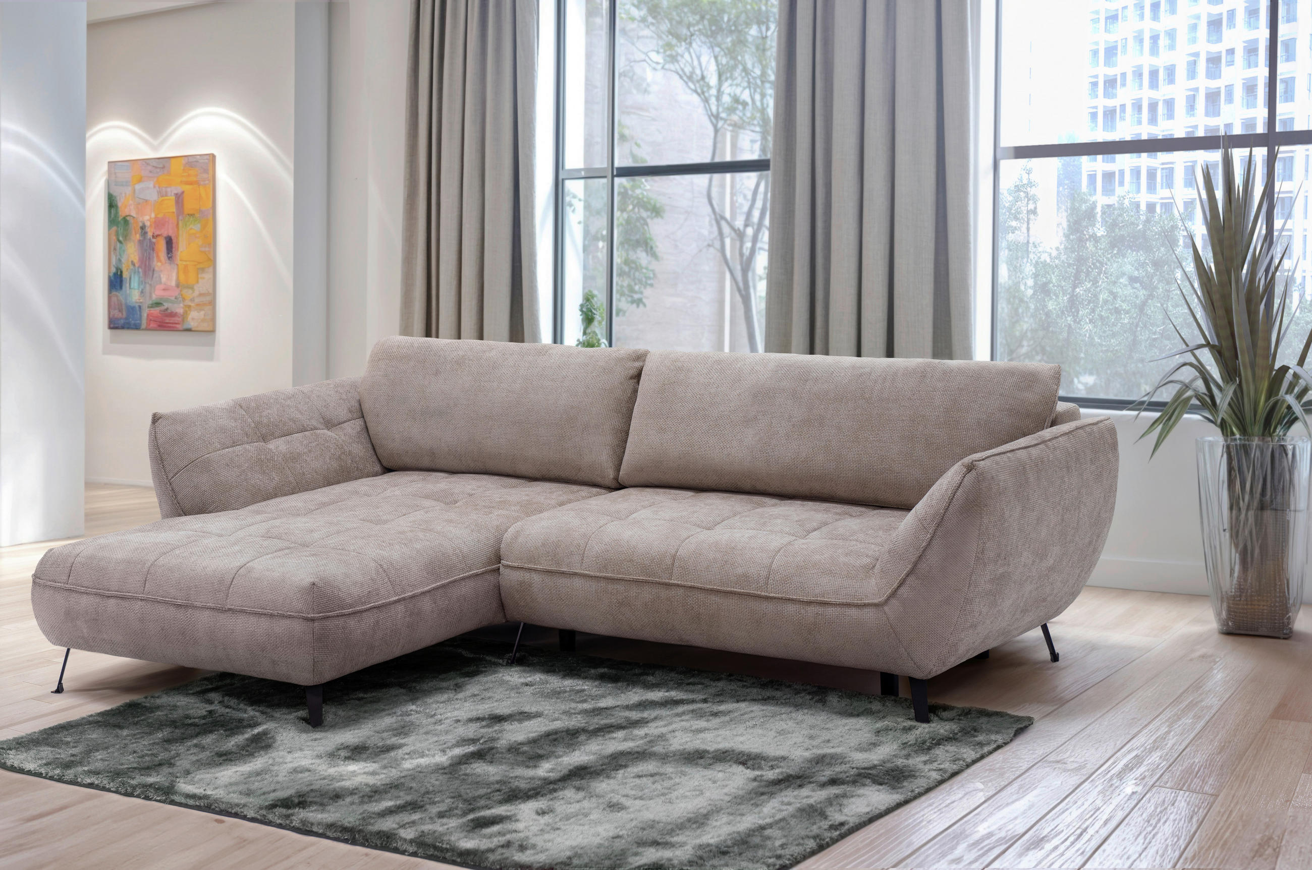 ECKSOFA in Struktur Hellbraun  - Hellbraun/Schwarz, Design, Textil/Metall (187/282cm) - Livetastic
