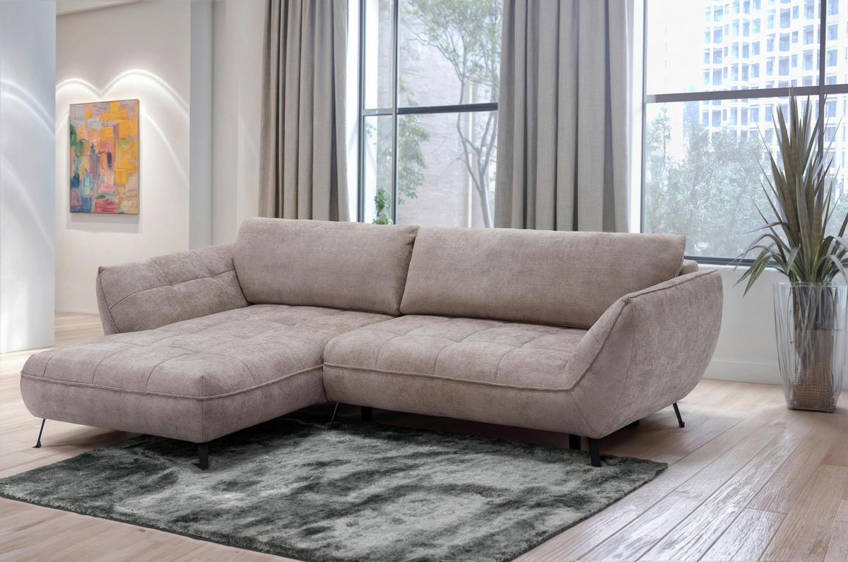 ECKSOFA in Struktur Hellbraun  187/282 cm  - Hellbraun/Schwarz, Design, Textil/Metall (187/282cm) - Livetastic