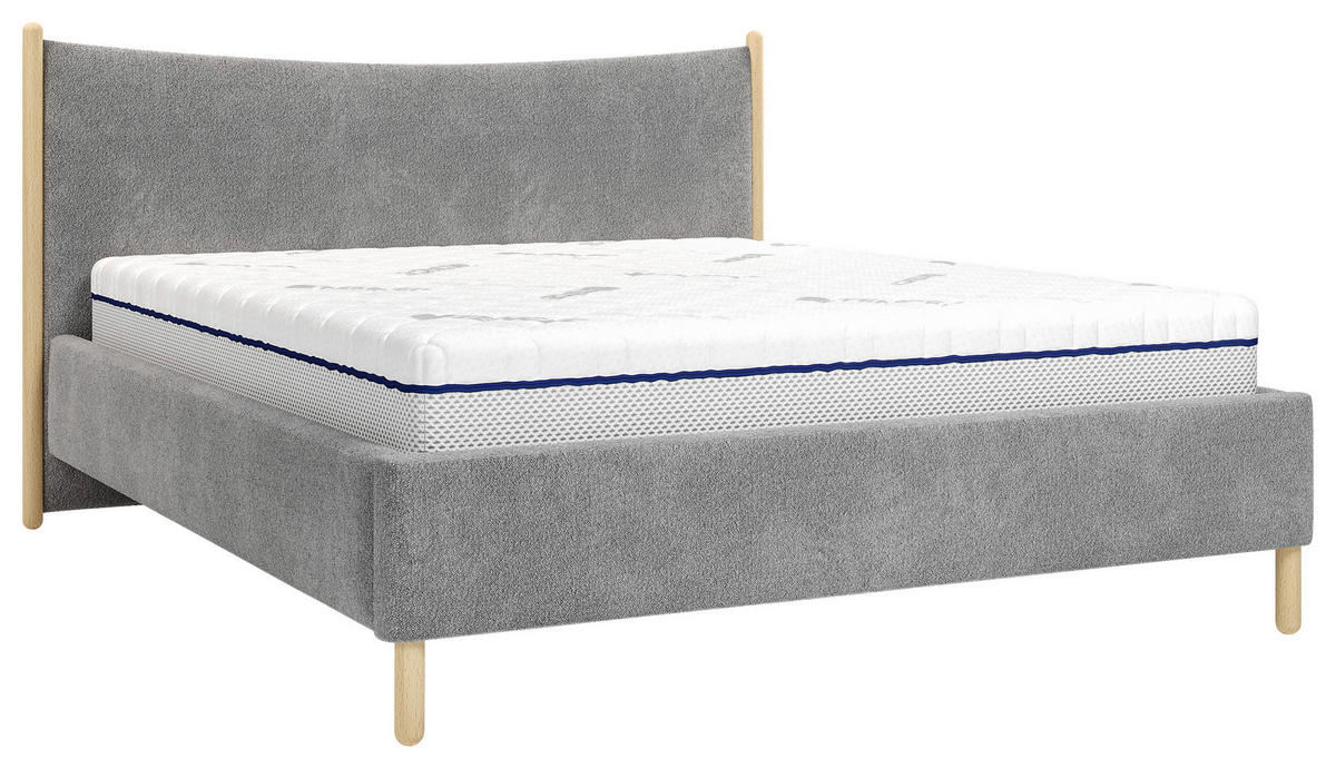 POLSTERBETT 180/200 cm,  in Anthrazit, gepolstertes Kopfteil, Lattenrost, Bettkasten,  - Anthrazit/Buchefarben, MODERN, Holz/Holzwerkstoff (180/200cm) - MID.YOU