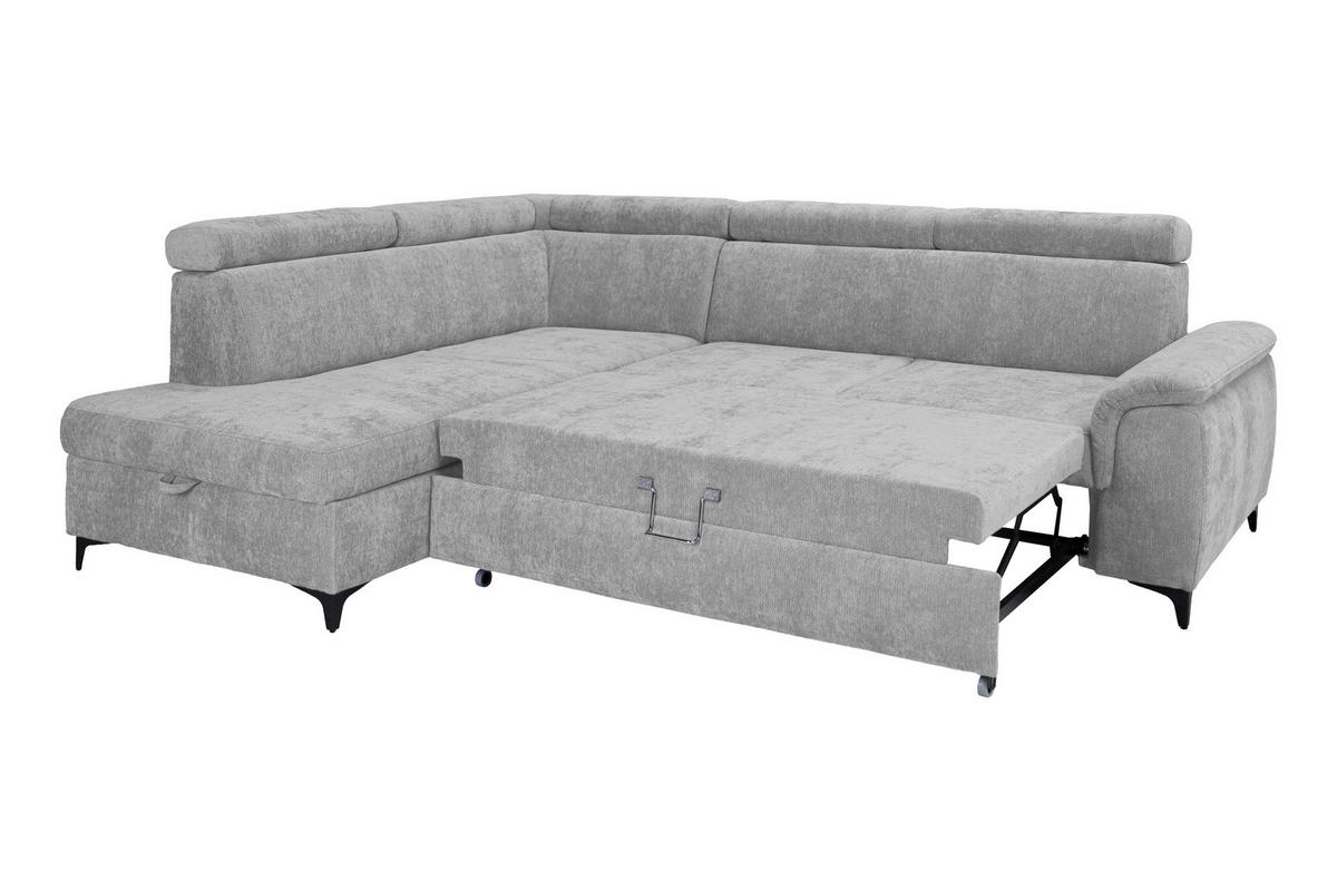 ECKSOFA Silberfarben Chenille Bettkasten, Schlaffunktion, Rücken echt, Kopfteilverstellung, Liegefläche im Originalstoff  - Silberfarben/Schwarz, KONVENTIONELL, Textil/Metall (206/265cm) - Carryhome
