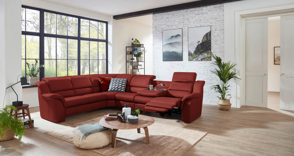 ECKSOFA  in Echtleder Rotorange  260/324 cm  - Rotorange/Schwarz, KONVENTIONELL, Leder/Kunststoff (260/324cm) - Cantus