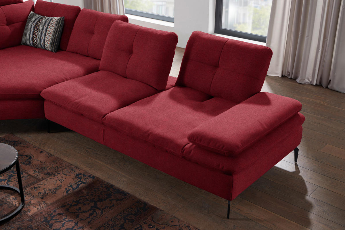 ECKSOFA  in Flachgewebe Bordeaux  157/344 cm  - Bordeaux/Schwarz, Design, Textil/Metall (157/344cm) - Chilliano