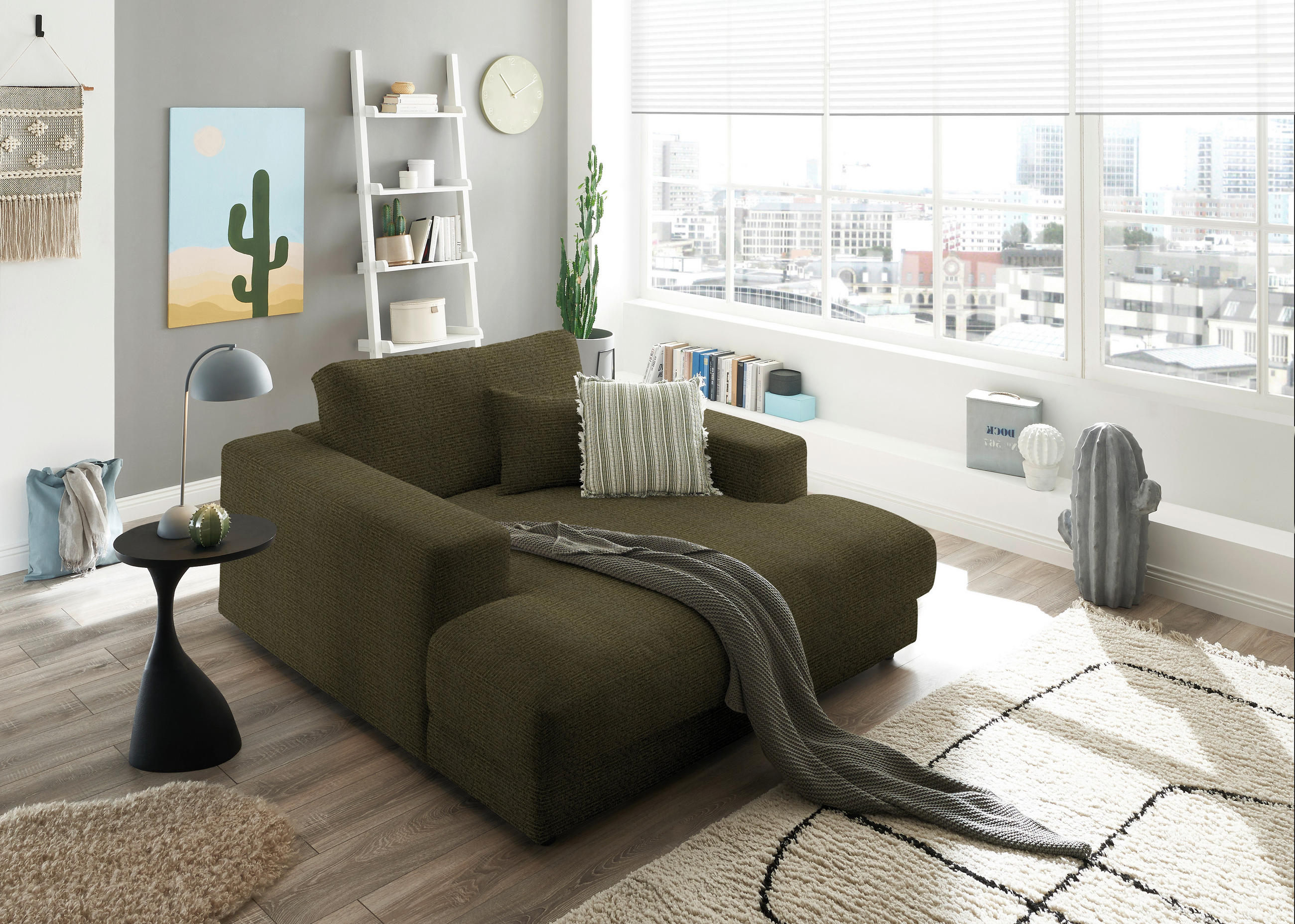 XXL-SESSEL in Chenille Olivgrün  - Schwarz/Olivgrün, Design, Kunststoff/Textil (150/86/170cm) - Lomoco