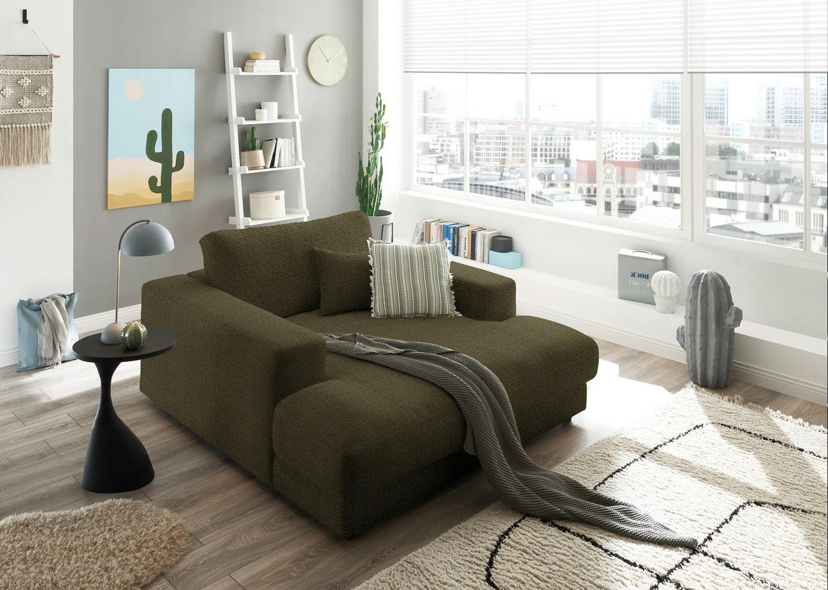 XXL-SESSEL in Chenille Olivgrün  - Schwarz/Olivgrün, Design, Kunststoff/Textil (150/86/170cm) - Lomoco