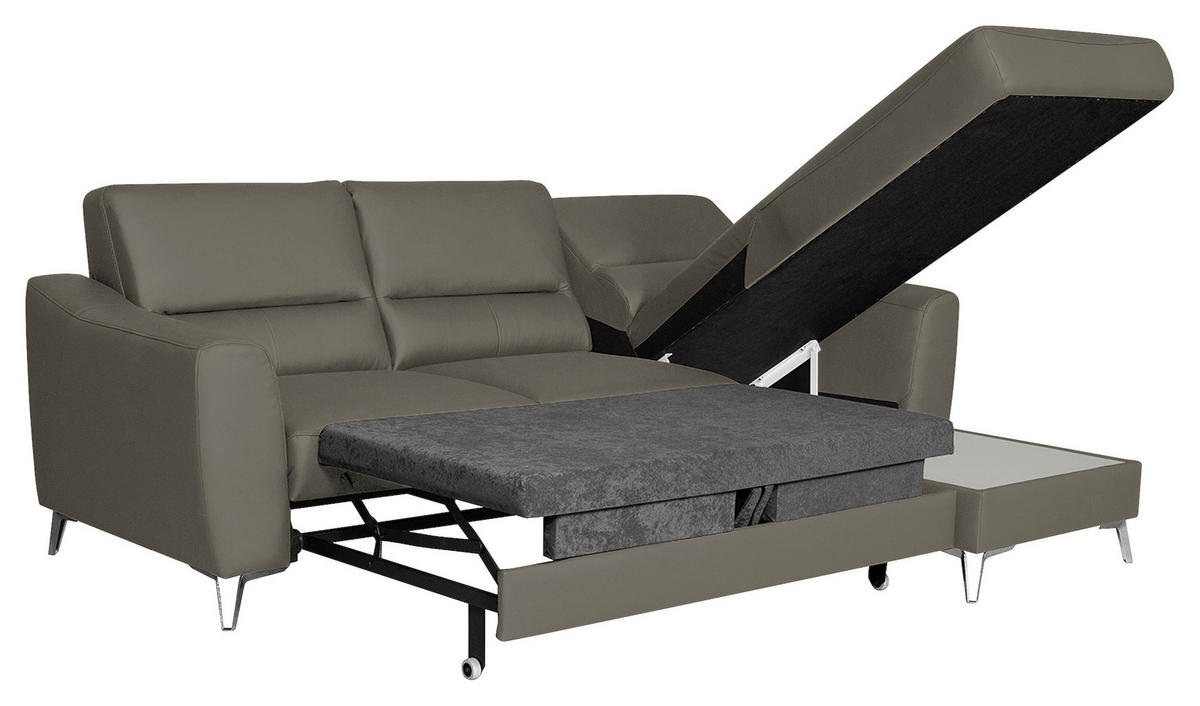 ECKSOFA in Lederlook Echtleder Sahara  - Chromfarben/Sahara, Design, Leder/Textil (241/168cm) - Livetastic