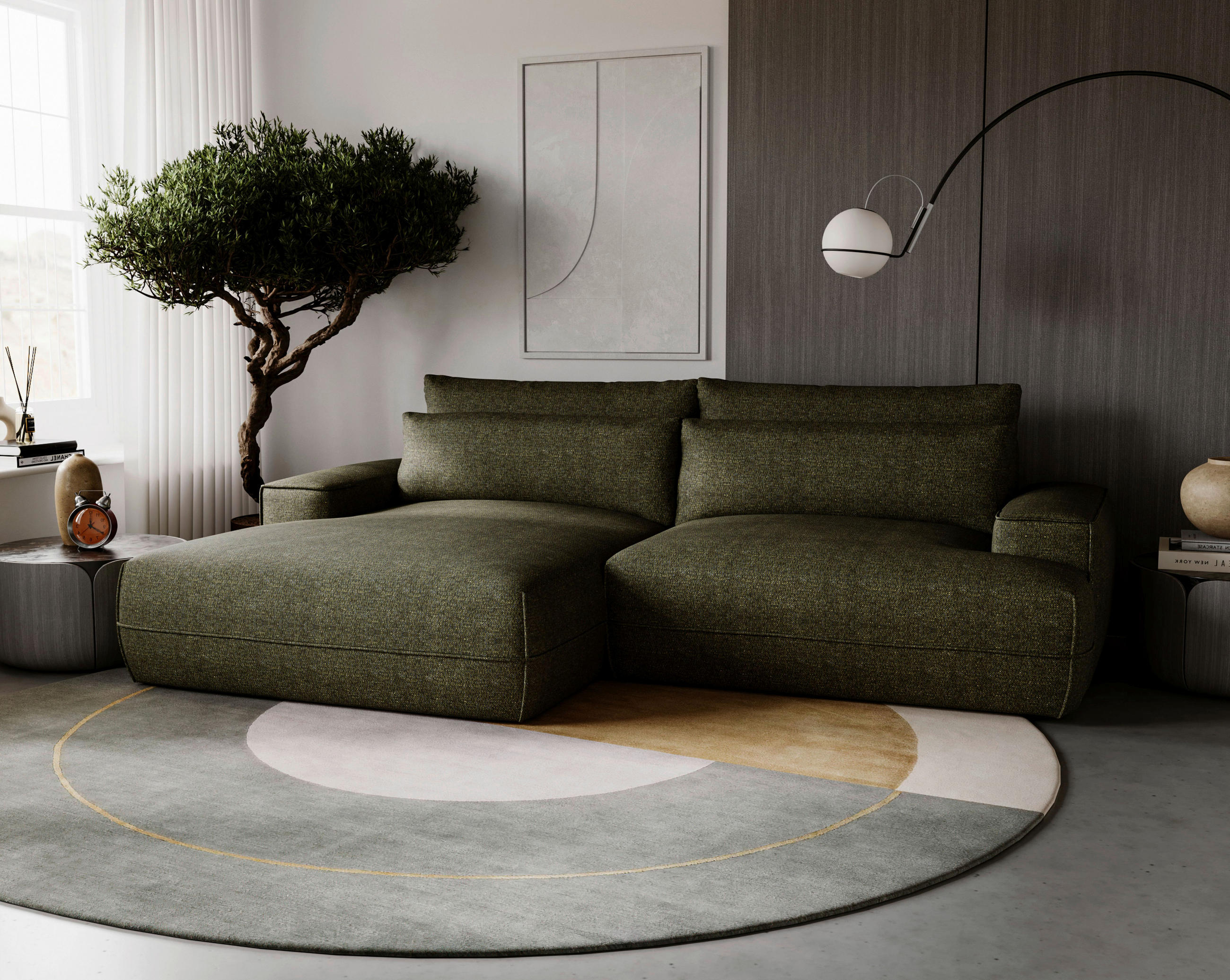 ECKSOFA in Struktur Grün  - Schwarz/Grün, Design, Kunststoff/Textil (156/272cm) - Livetastic