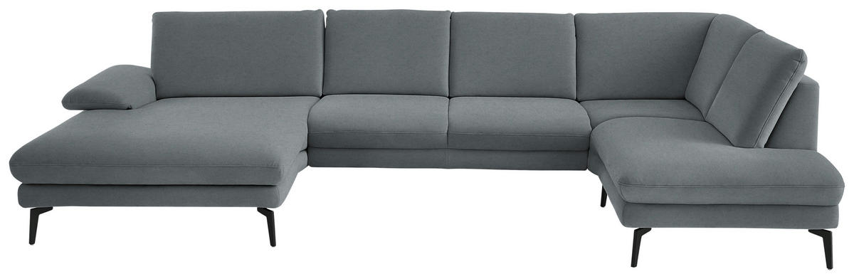 WOHNLANDSCHAFT Chenille, Flachgewebe Dunkelgrau  - Dunkelgrau/Schwarz, Design, Textil/Metall (180/344/208cm) - Dieter Knoll