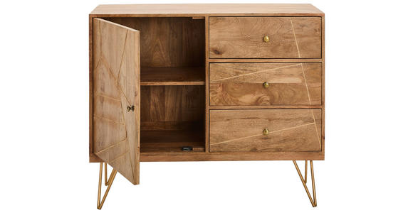 KOMMODE , 105/88/43 cm, 3 Schublade(n)  - Goldfarben/Naturfarben, Design, Holz/Metall (105/88/43cm) - Landscape