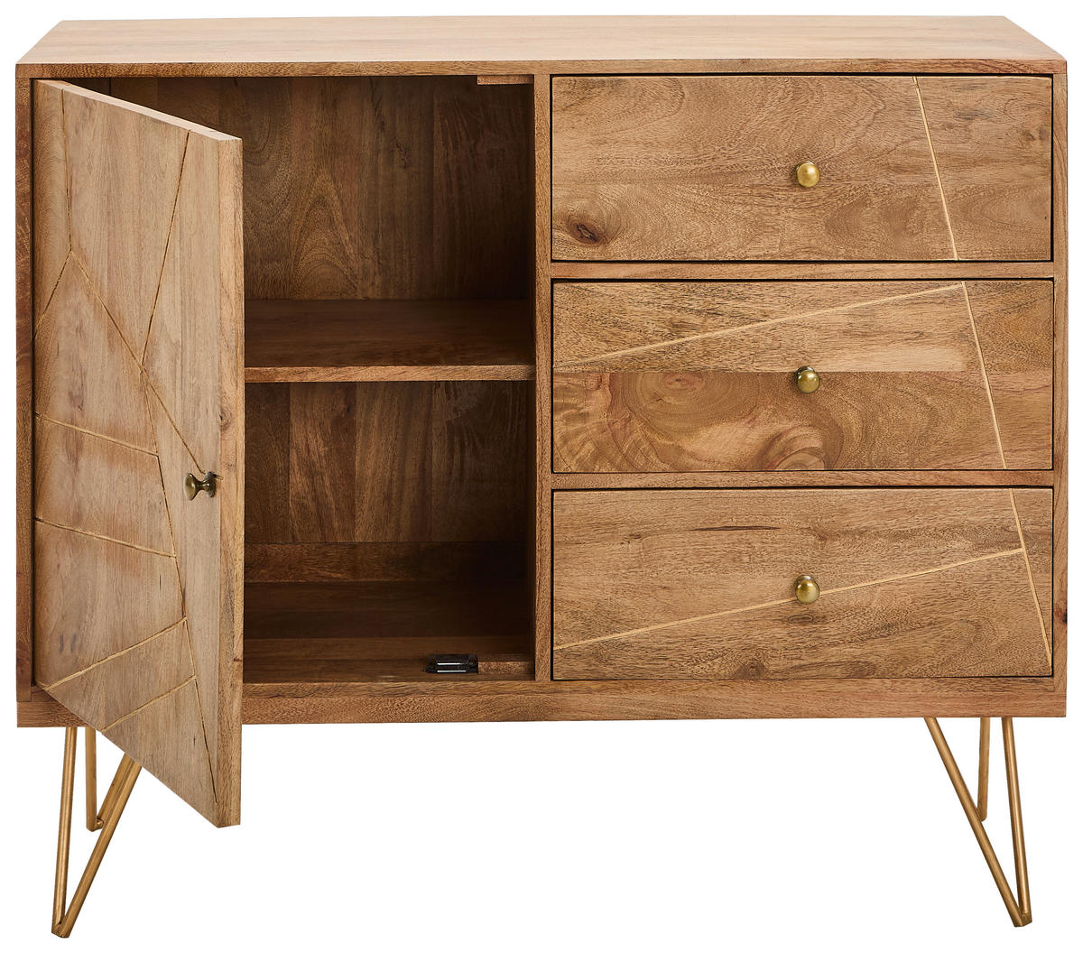 KOMMODE , 105/88/43 cm, 3 Schublade(n)  - Goldfarben/Naturfarben, Design, Holz/Metall (105/88/43cm) - Landscape