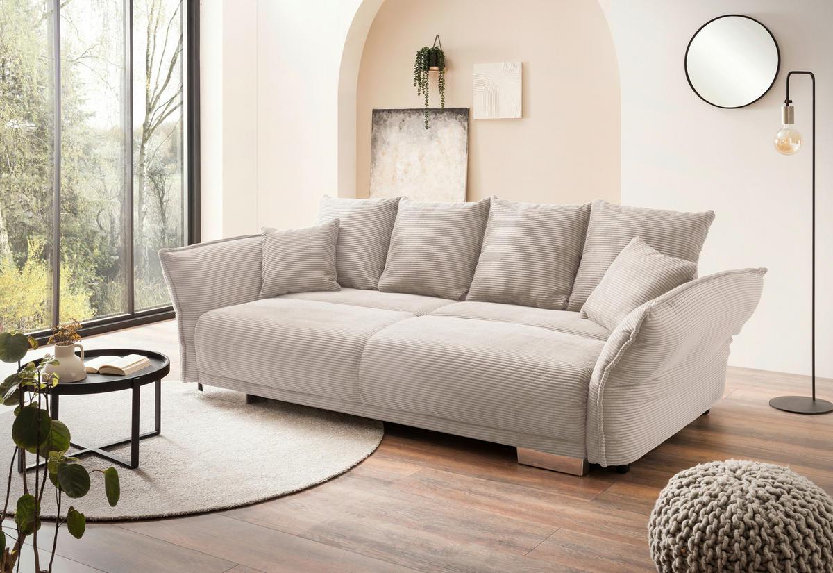 BIGSOFA Pera Cord Beige  - Chromfarben/Beige, MODERN, Kunststoff/Textil (242/71/90/131cm) - Livetastic
