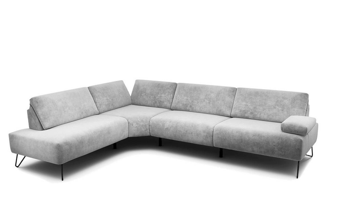 ECKSOFA Cosy Hellgrau Samt  - Hellgrau/Schwarz, Design, Textil/Metall (213/288-303cm) - SENSOO