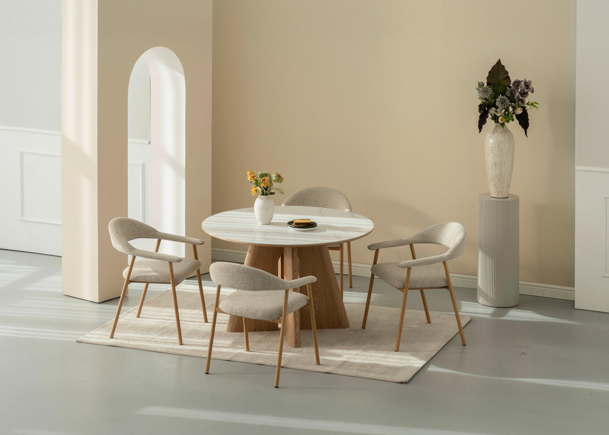 ARMLEHNSTUHL   Bouclé  - Taupe/Walnussfarben, Basics, Holz/Textil (59/75/62cm) - Livetastic