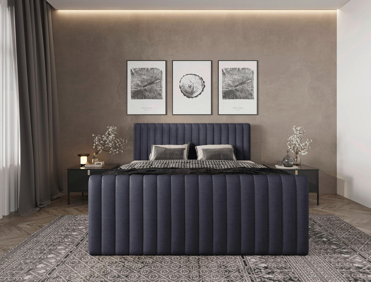 BOXBETT 160/200 cm,  in Graphitfarben, gepolstertes Kopfteil, Bettkasten, Topper, Matratzen, H3 + H3 = fest  - Schwarz/Graphitfarben, Basics, Kunststoff/Textil (160/200cm) - Chameo