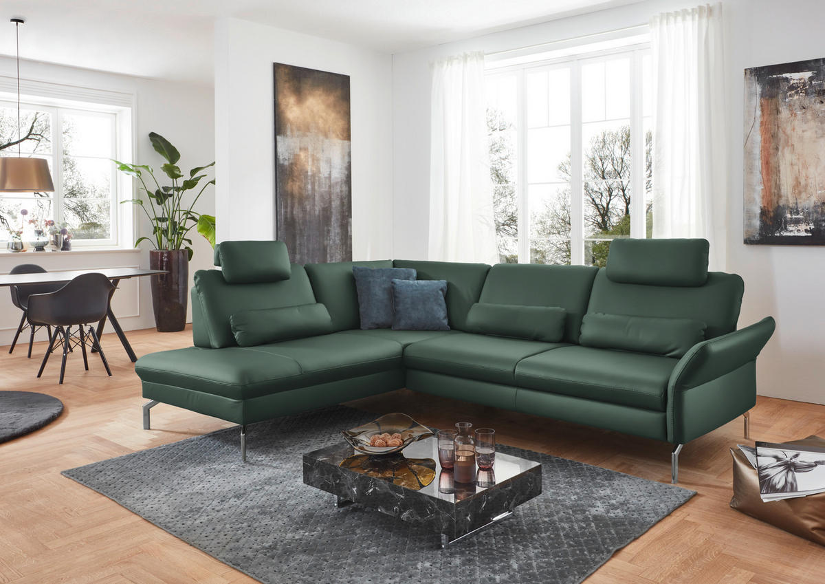ECKSOFA in Echtleder Opal  220/284 cm  - Opal/Alufarben, KONVENTIONELL, Leder/Metall (220/284cm) - Beldomo Premium