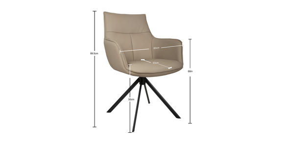 ARMLEHNSTUHL  Sitzfläche 360° drehbar, automatische Rückholfunktion  Echtleder  - Taupe/Schwarz, Design, Leder/Metall (60/89,5/64cm) - Novel