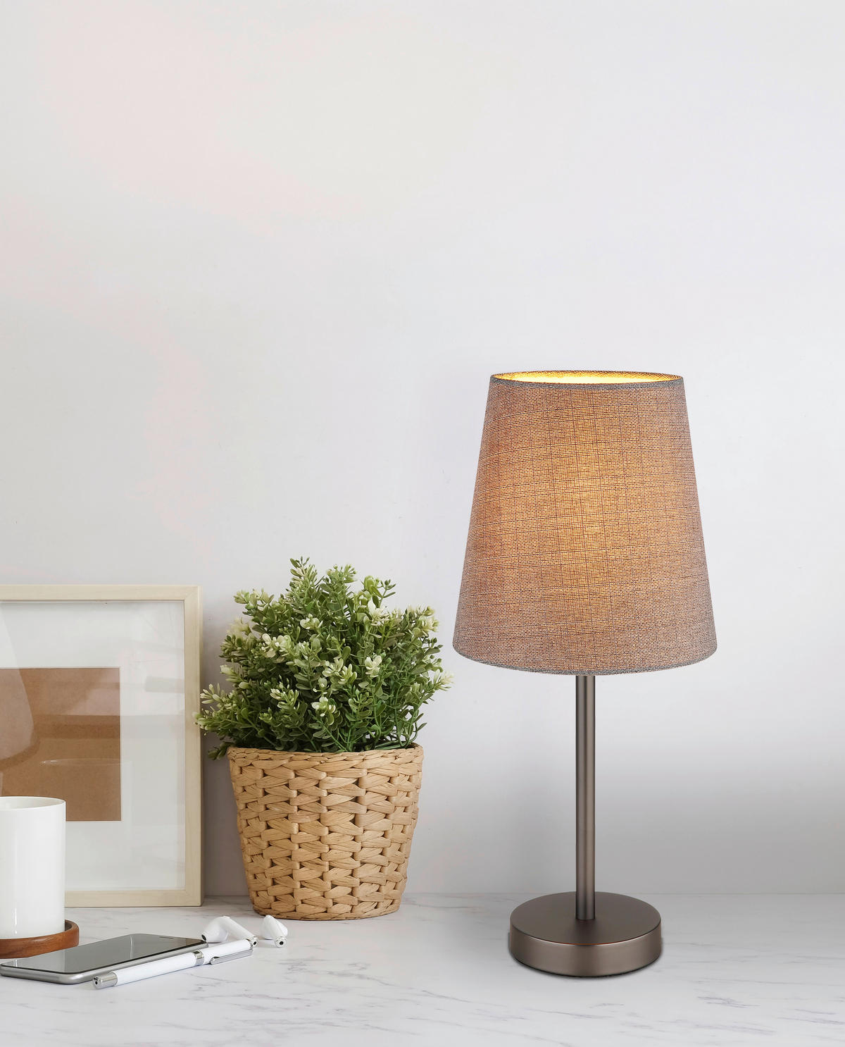 TISCHLEUCHTE Joris 20/45 cm  - Schwarzchrom/Schwarz, Design, Kunststoff/Textil (20/45cm) - Globo