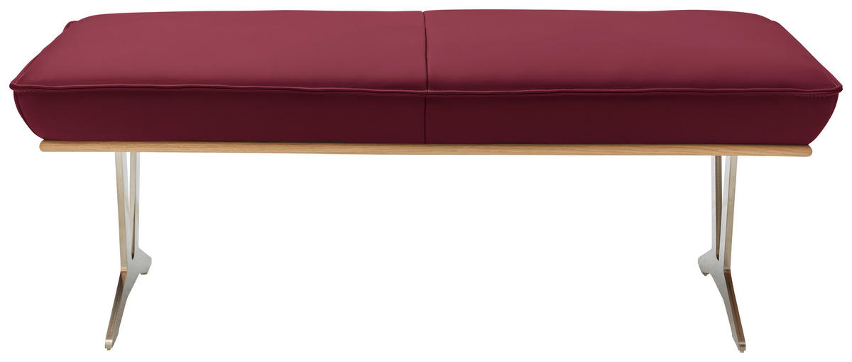 HOCKERBANK 130/49/54 cm  in Weinrot  - Edelstahlfarben/Beige, Design, Leder/Holz (130/49/54cm) - Ambiente