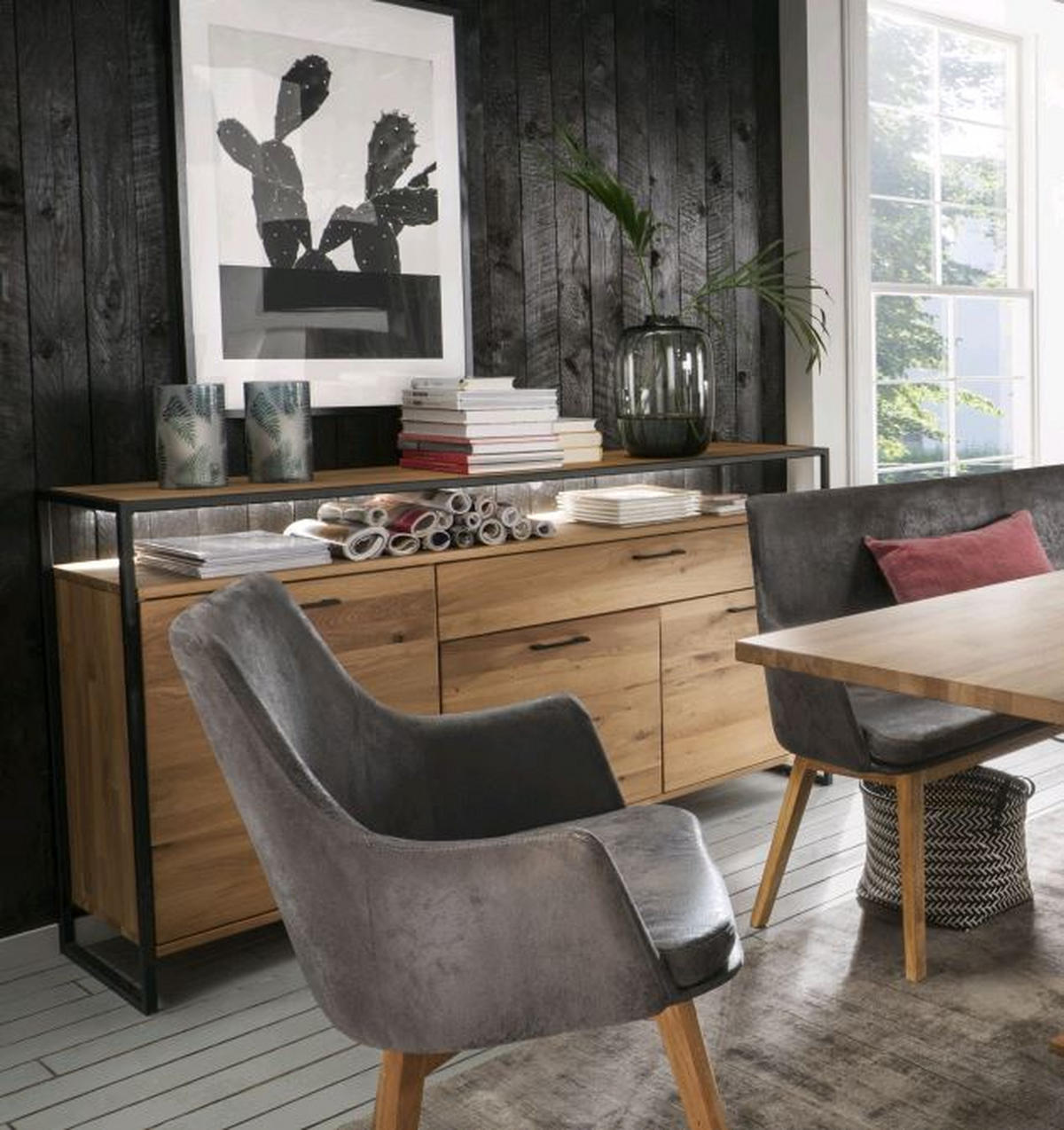 SIDEBOARD  in 170/92/44 cm  - Schwarz, Design, Holz/Metall (170/92/44cm) - Linea Natura