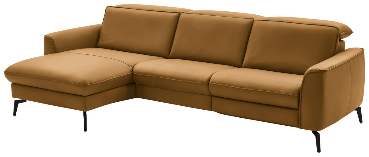 ECKSOFA in Echtleder Currygelb  168/281 cm  - Currygelb/Schwarz, Natur, Leder/Metall (168/281cm) - Valdera