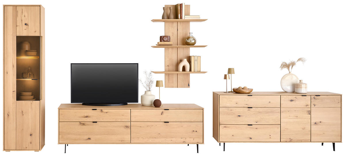 ŠIROKÁ KOMODA, sukový dub, farba duba, 182,6/83,1/42 cm - čierna/farba duba, Natur, kov/drevo (182,6/83,1/42cm) - Cantus