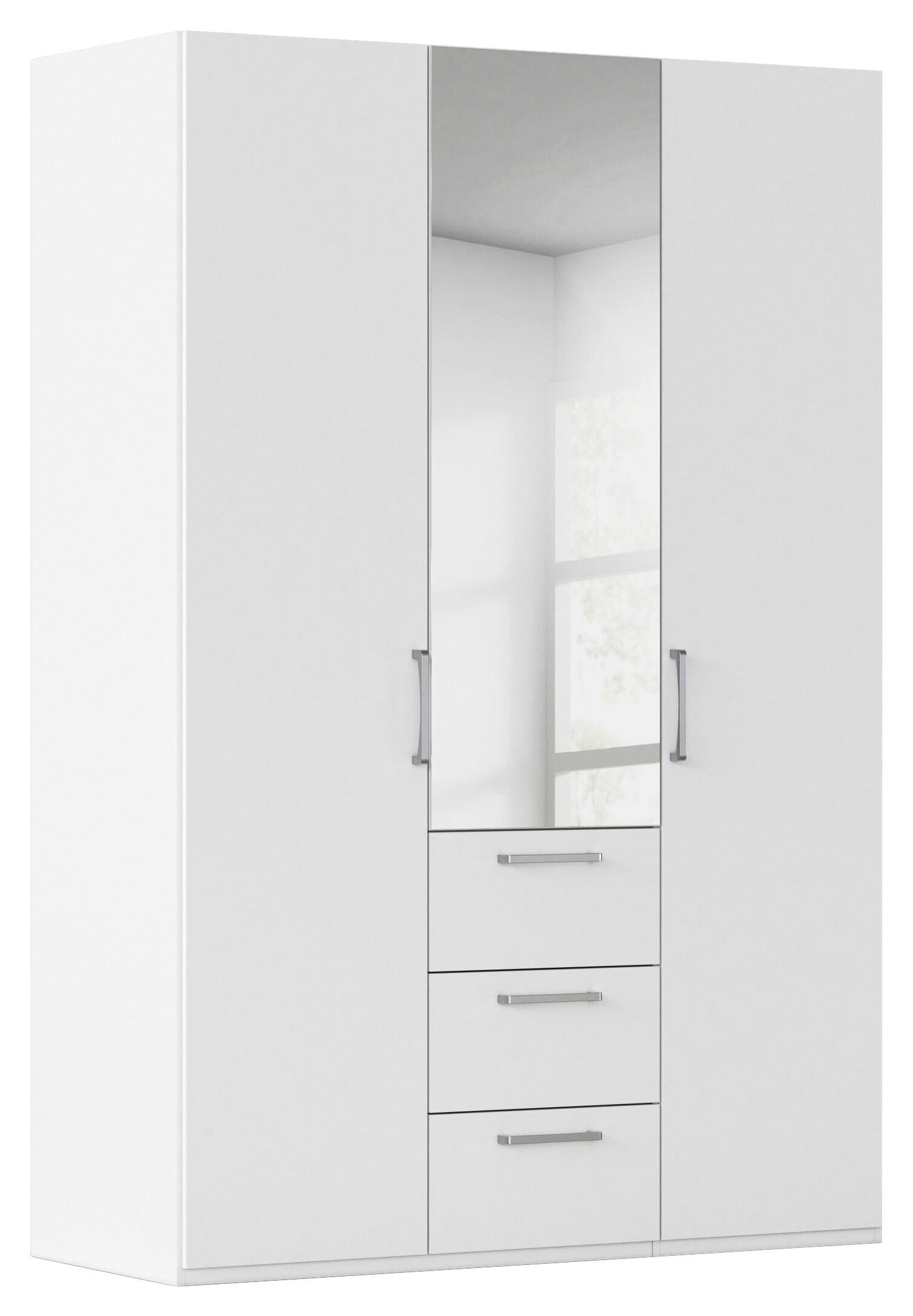 DREHTÜRENSCHRANK 151/223/61 cm,  in Weiß, 3 Tür(en)  - Edelstahlfarben/Weiß, Basics, Glas/Holzwerkstoff (151/223/61cm) - Novel