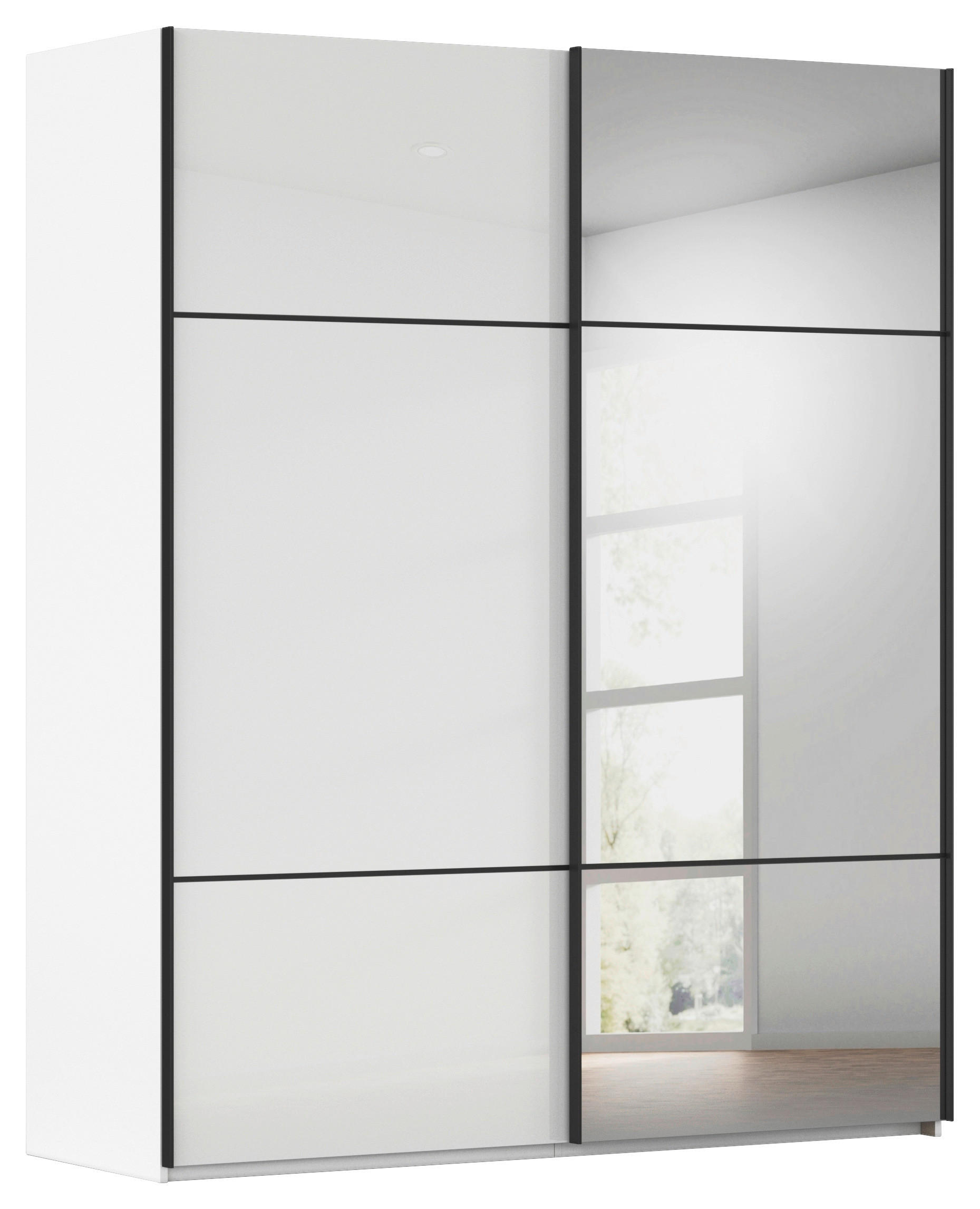 SCHWEBETÜRENSCHRANK Weiss  - Weiss/Schwarz, Konventionell, Glas/Holzwerkstoff (201/223/68cm) - Novel