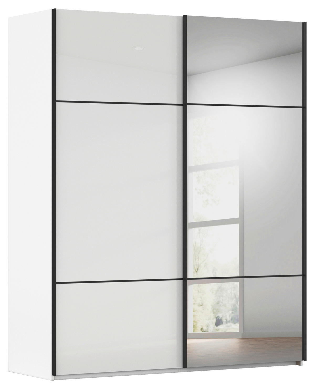 SCHWEBETÜRENSCHRANK 162/223/68 cm 2-türig Weiß  - Schwarz/Weiß, KONVENTIONELL, Glas/Holzwerkstoff (162/223/68cm) - Novel