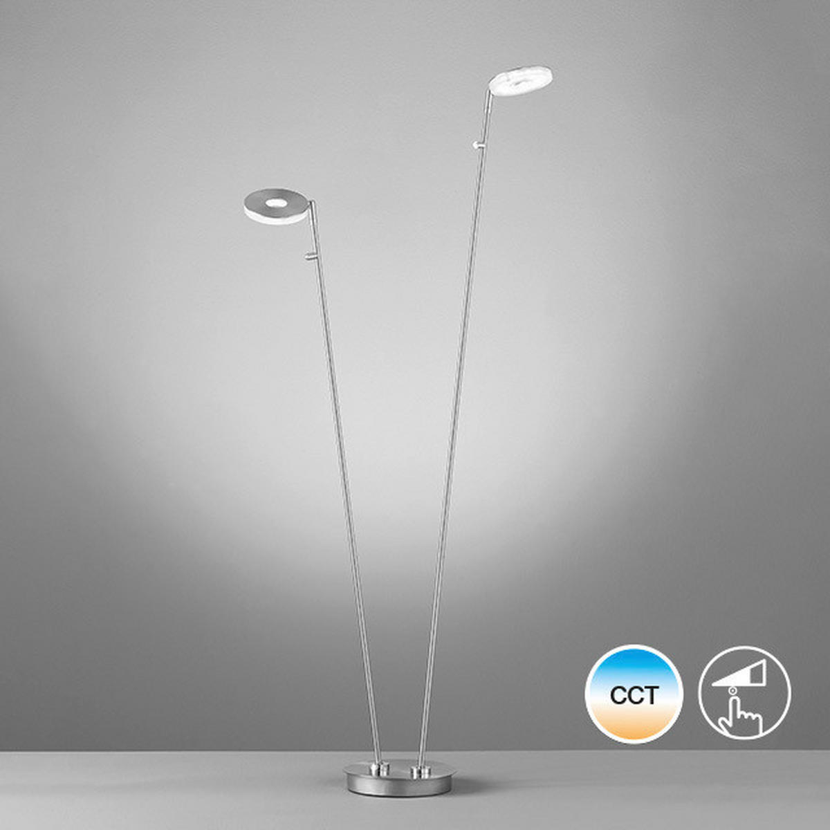 LED-GOLVLAMPA Dent 22/135 cm    - kromfärg/nickelfärgad, Design, metall (22/135cm) - Fischer & Honsel