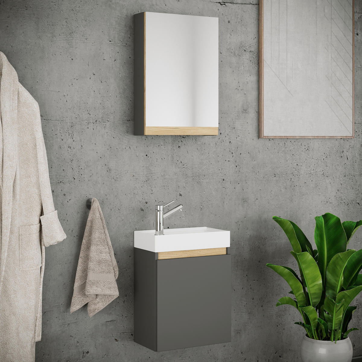  41 cm  - honungsek/antracit, Trend, trämaterial/keramik (41cm) - MID.YOU