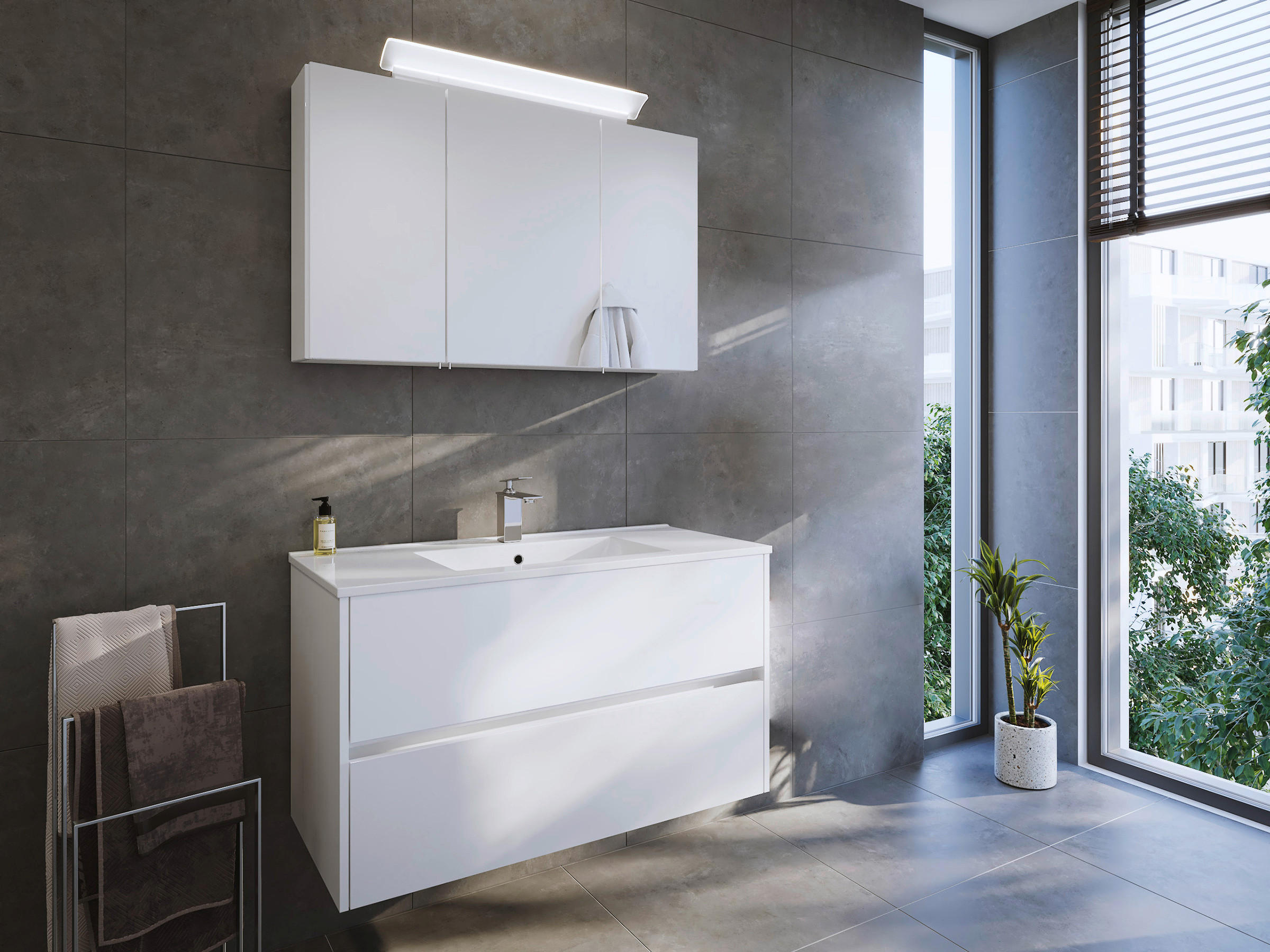 BADEZIMMER 2-teilig  in 100 cm  - Weiß Hochglanz/Weiß, Basics, Keramik/Holzwerkstoff (100cm) - MID.YOU