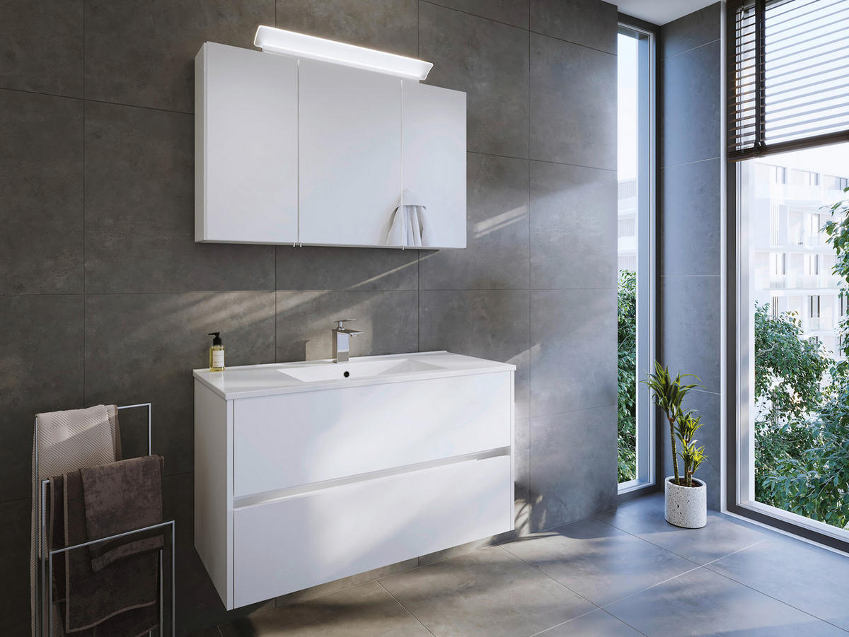 BADEZIMMER 2-teilig  in 100 cm  - Weiß Hochglanz/Weiß, Basics, Keramik/Holzwerkstoff (100cm) - MID.YOU