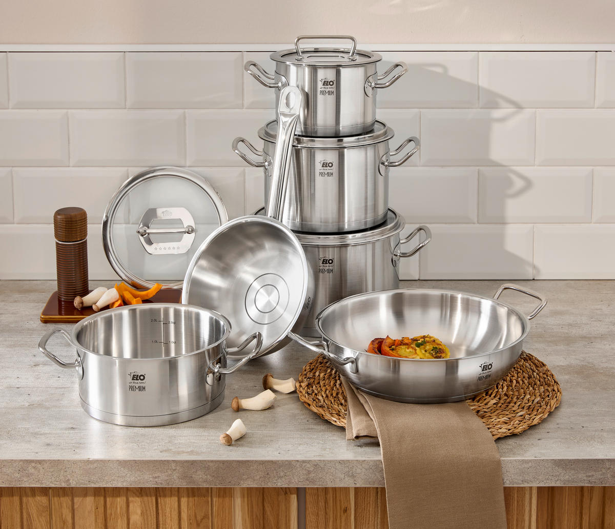 KOCHTOPFSET ELO Gourmet Plus 6-teilig  - Edelstahlfarben/Transparent, Design, Glas/Metall - ELO