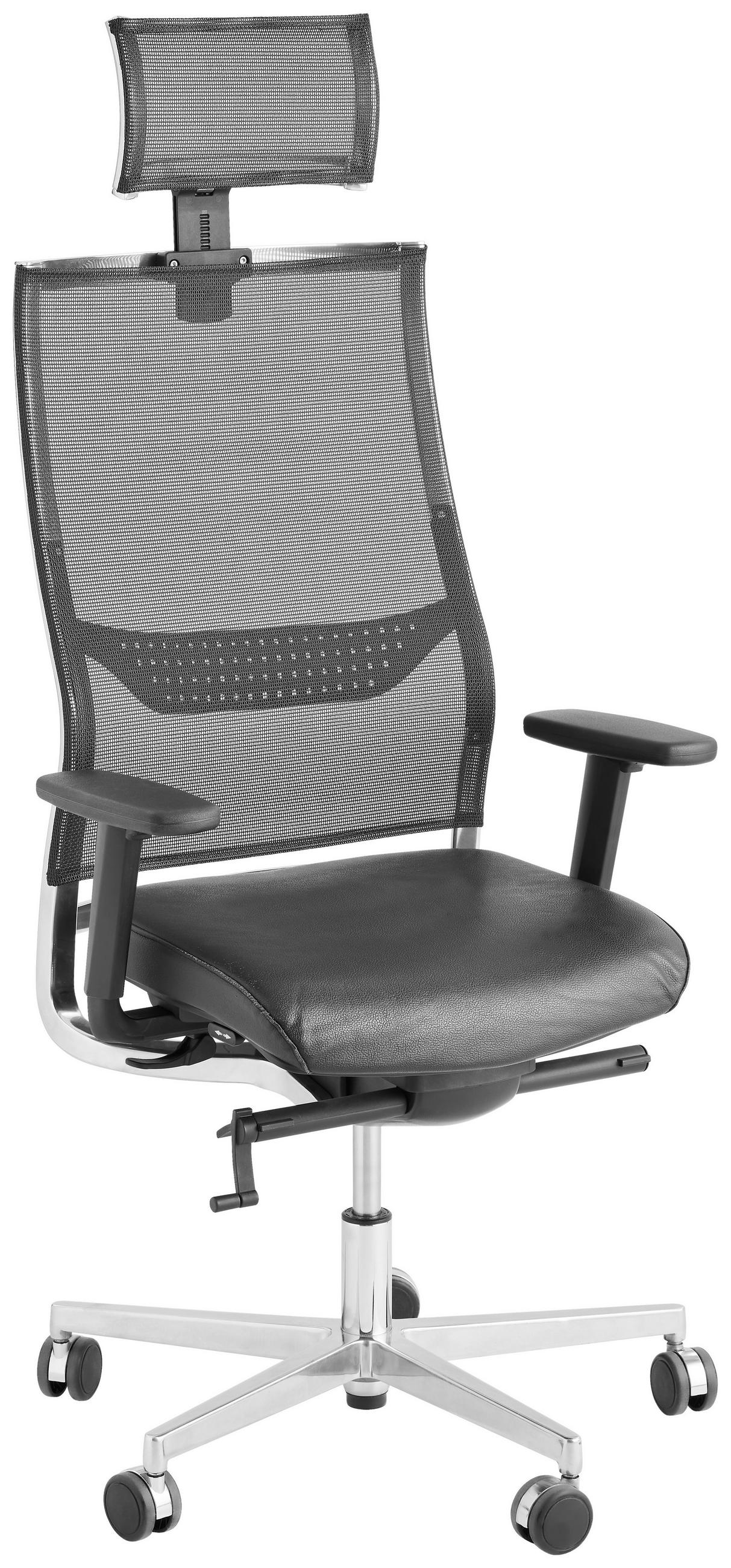DREHSTUHL Netz Schwarz, Alufarben  - Schwarz/Alufarben, Design, Leder/Textil (48/105-115/55cm) - Topstar