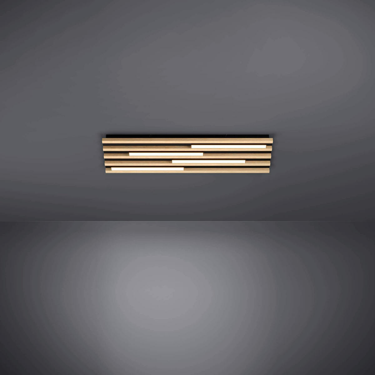 LED-DECKENLEUCHTE 57,5/57,5/6 cm   - Schwarz/Braun, Natur, Holz/Metall (57,5/57,5/6cm)