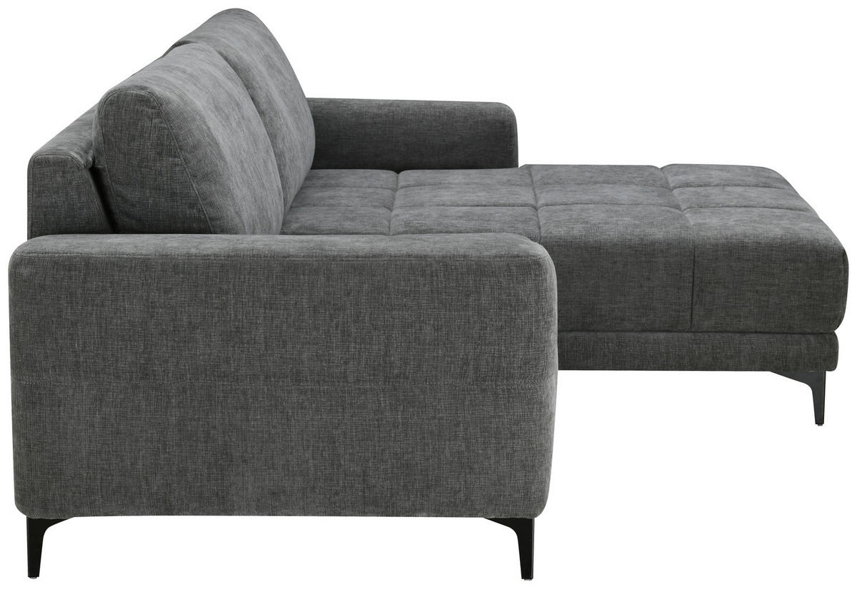ECKSOFA Dunkelgrau Mikrofaser  - Dunkelgrau/Schwarz, MODERN, Textil/Metall (246/165cm) - MID.YOU
