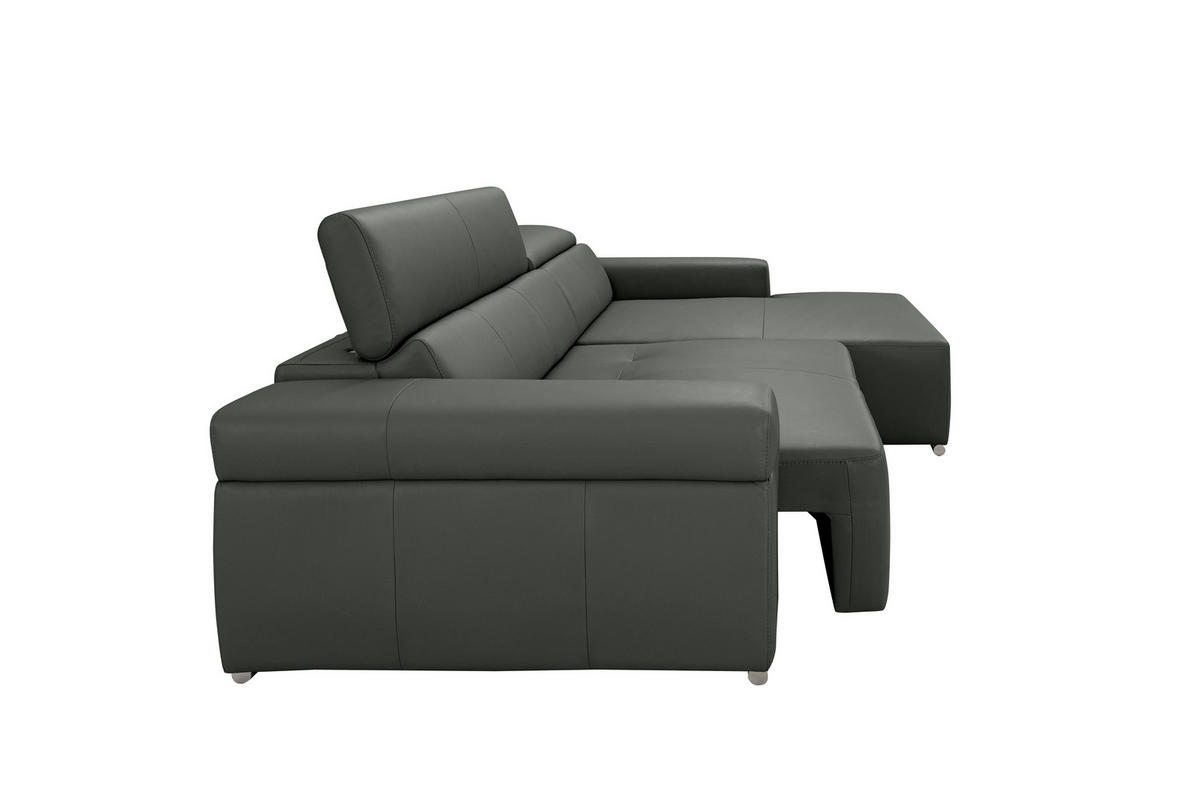 Ecksofa inkl. Funktion DUA Anthrazit Echtleder  - Chromfarben/Anthrazit, Design, Leder/Metall (293/170cm) - Novel