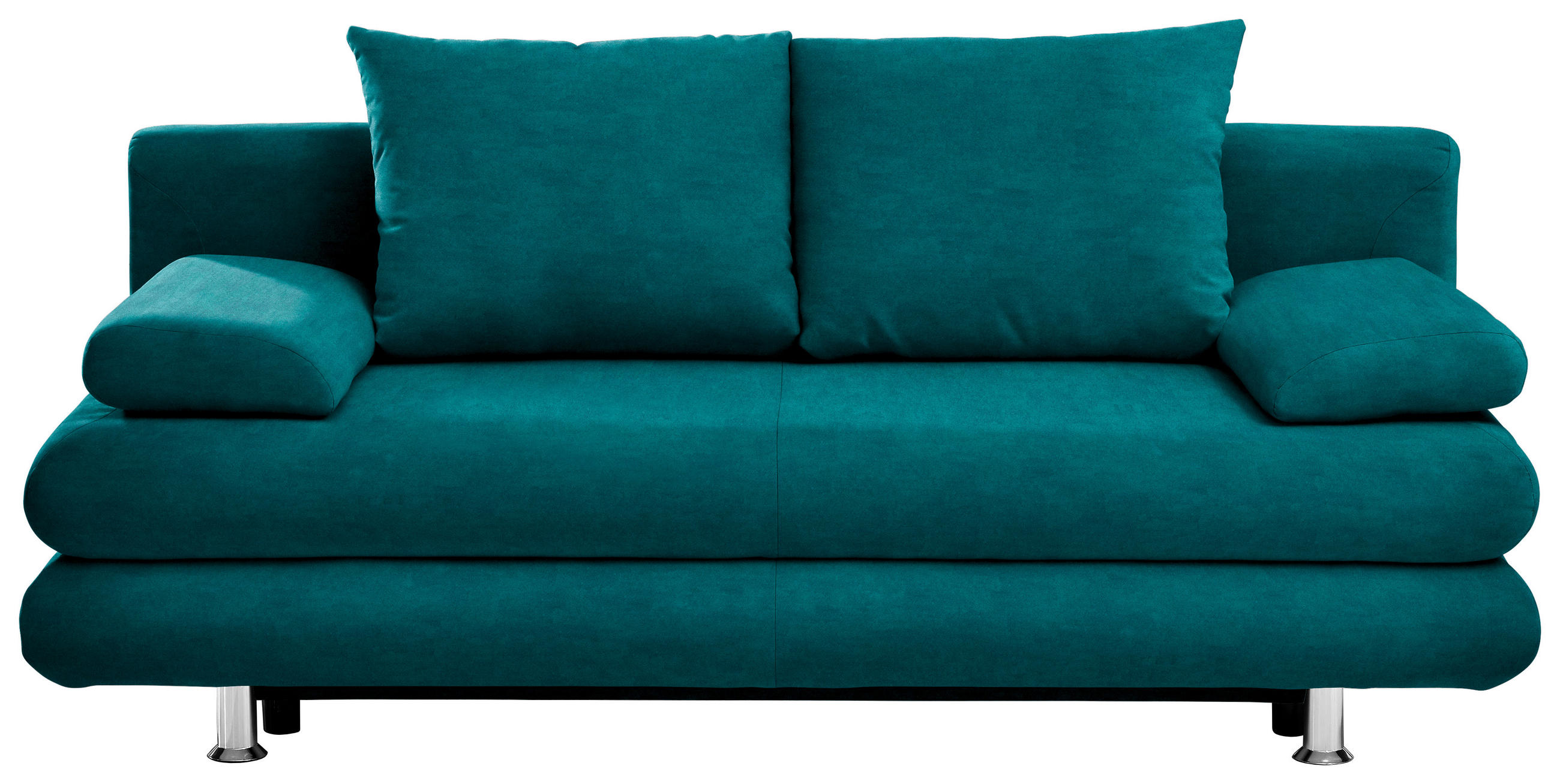 SCHLAFSOFA Samt Petrol Querschläfer  inkl. Rückenkissen, Armlehnenkissen, Bettkasten, Schlaffunktion  - Chromfarben/Petrol, Design, Kunststoff/Textil (196/74/90cm) - Carryhome