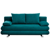 SCHLAFSOFA Samt Petrol Querschläfer  inkl. Rückenkissen, Armlehnenkissen, Bettkasten, Schlaffunktion  - Chromfarben/Petrol, Design, Kunststoff/Textil (196/74/90cm) - Carryhome