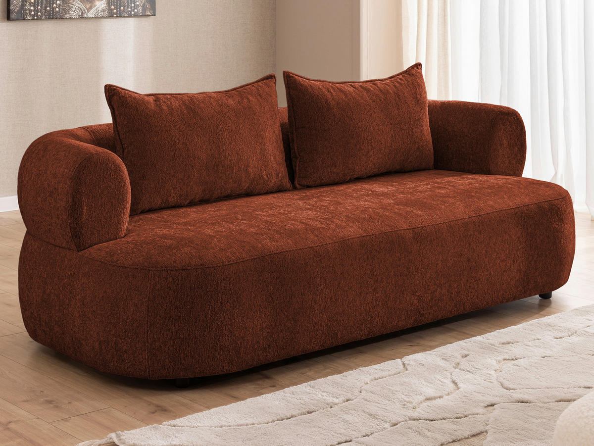 3-SITZER-SOFA Chenille Rostfarben  - Rostfarben/Schwarz, Design, Kunststoff/Textil (200/76/96cm) - Livetastic