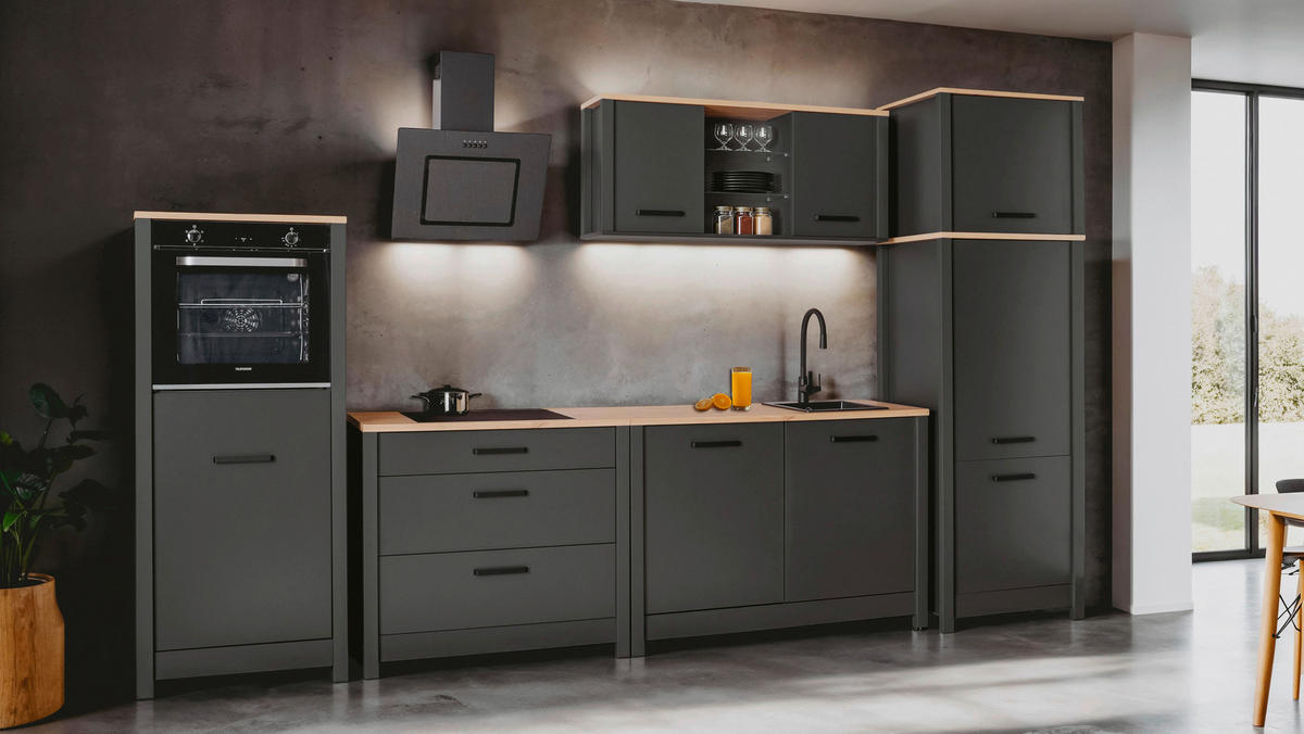 KÜCHENLEERBLOCK   in Anthrazit, Eiche Artisan  - Anthrazit/Schwarz, MODERN, Glas/Holzwerkstoff (370/227/60cm) - home24